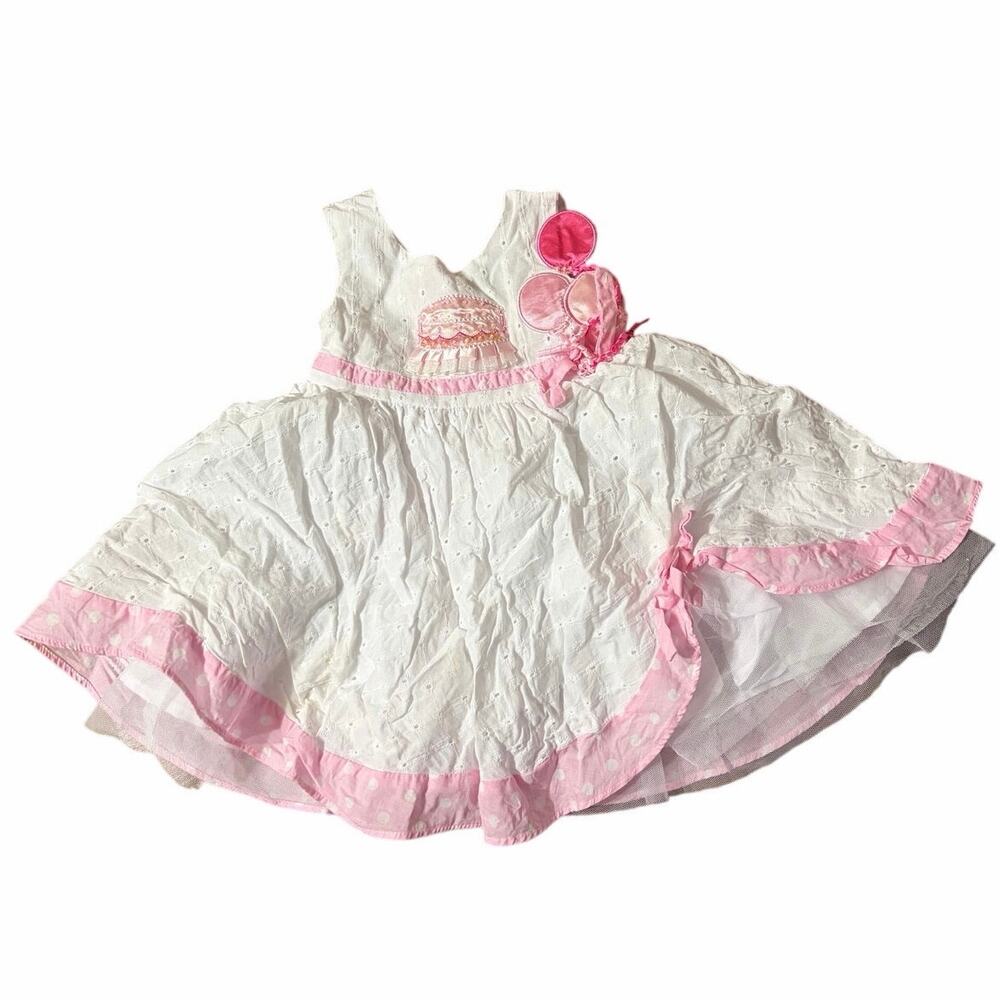 Sophia’s Style First Birthday Balloon Baby‎ Dress 12M White Pink Cake